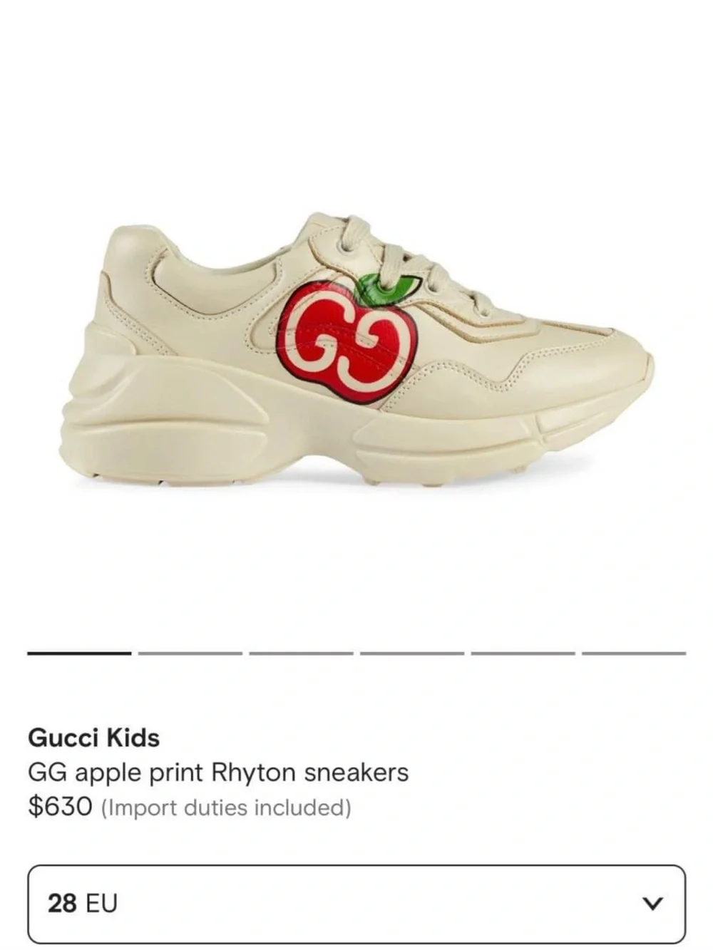 Gucci Cream Leather Kids Sneakers with Red Apple Logo